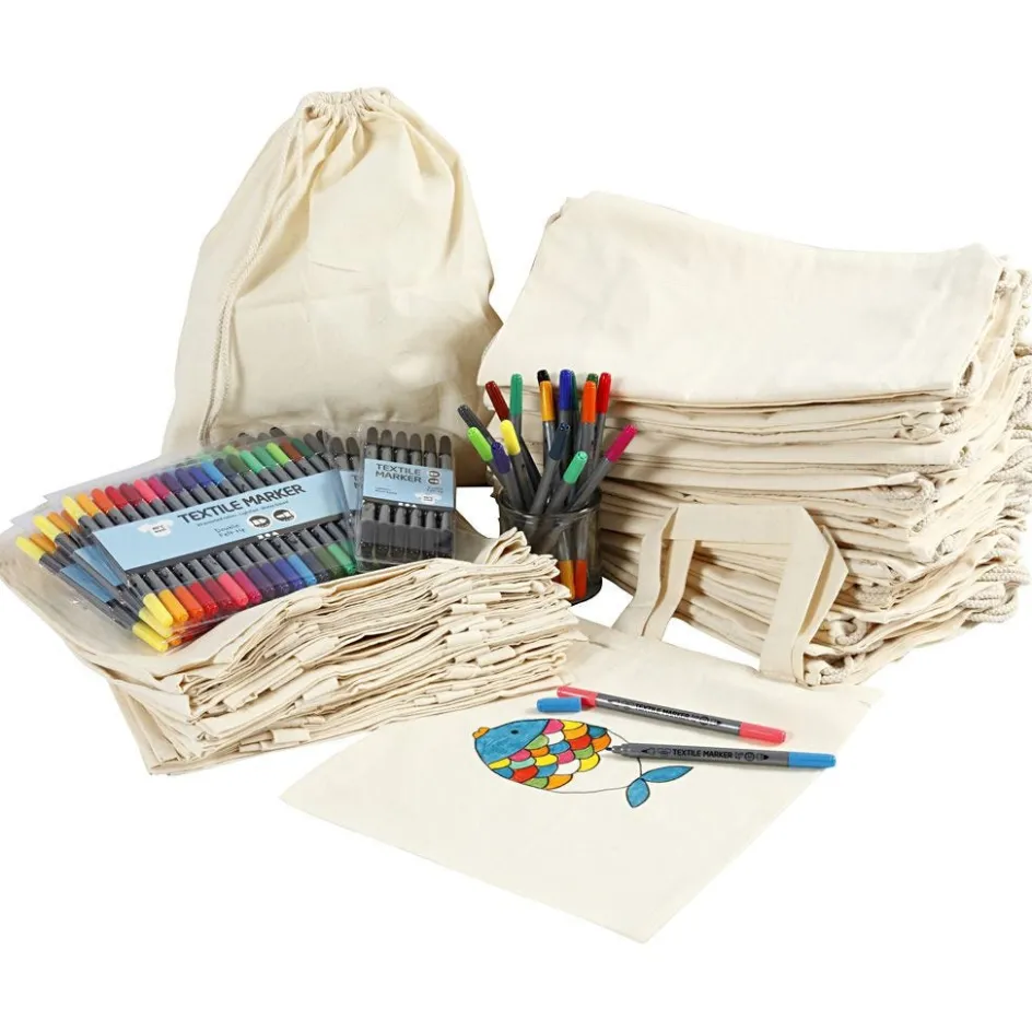 Creativ Company Drawstring and shopping bags with marker| Creative Classroom Sets|Finished Articles