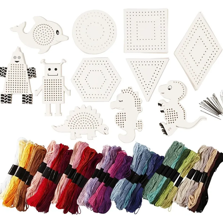 Creativ Company Embroidery figures with embroidery yarn| Creative Classroom Sets|Embroidery And Needle Punch