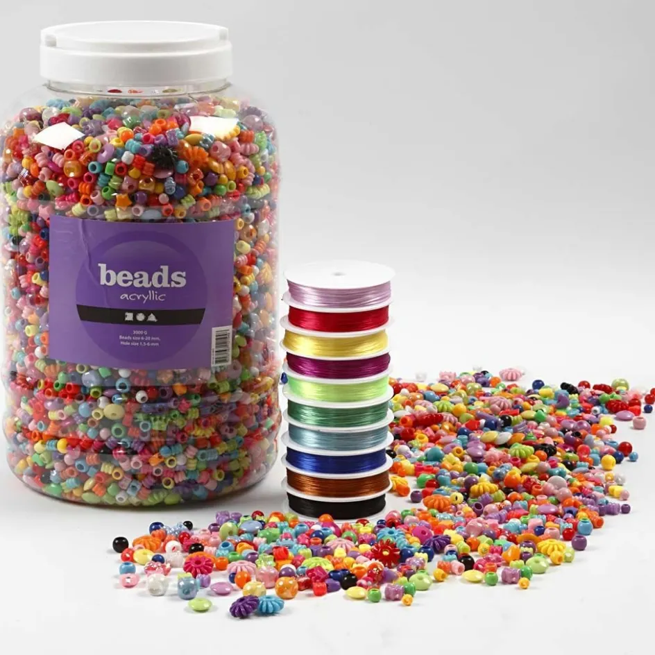 Creativ Company Plastic Beads and Elastic Beading Cord| Beads|Diy-Kits, Beads And Jewellery Making