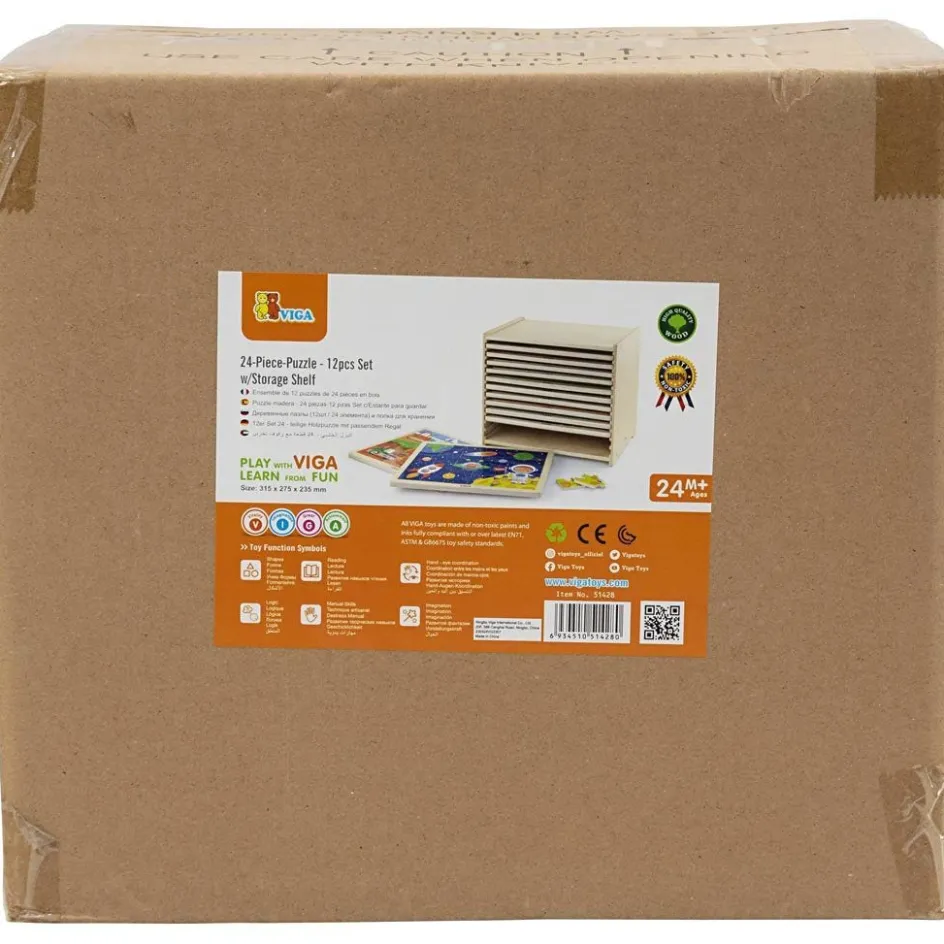 VIGA jigsaw puzzle rack with 12 puzzles| Indoor Play