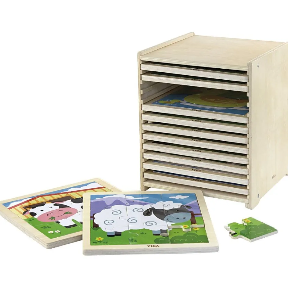 VIGA jigsaw puzzle rack with 12 puzzles| Indoor Play